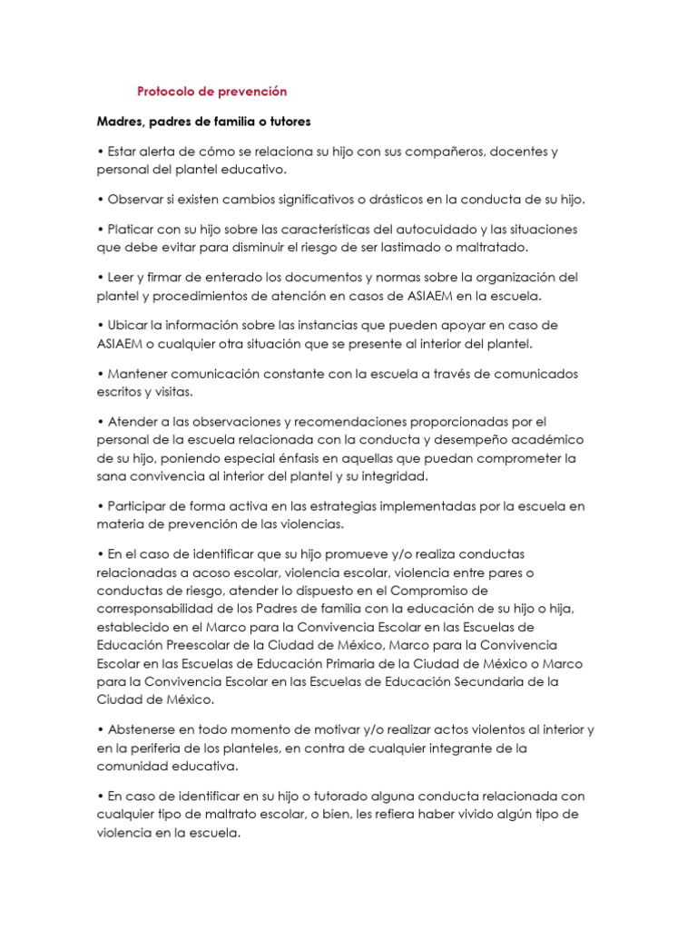 Protocolo de Prevención Escolar y Convivencia | PDF | Escuelas | Violencia