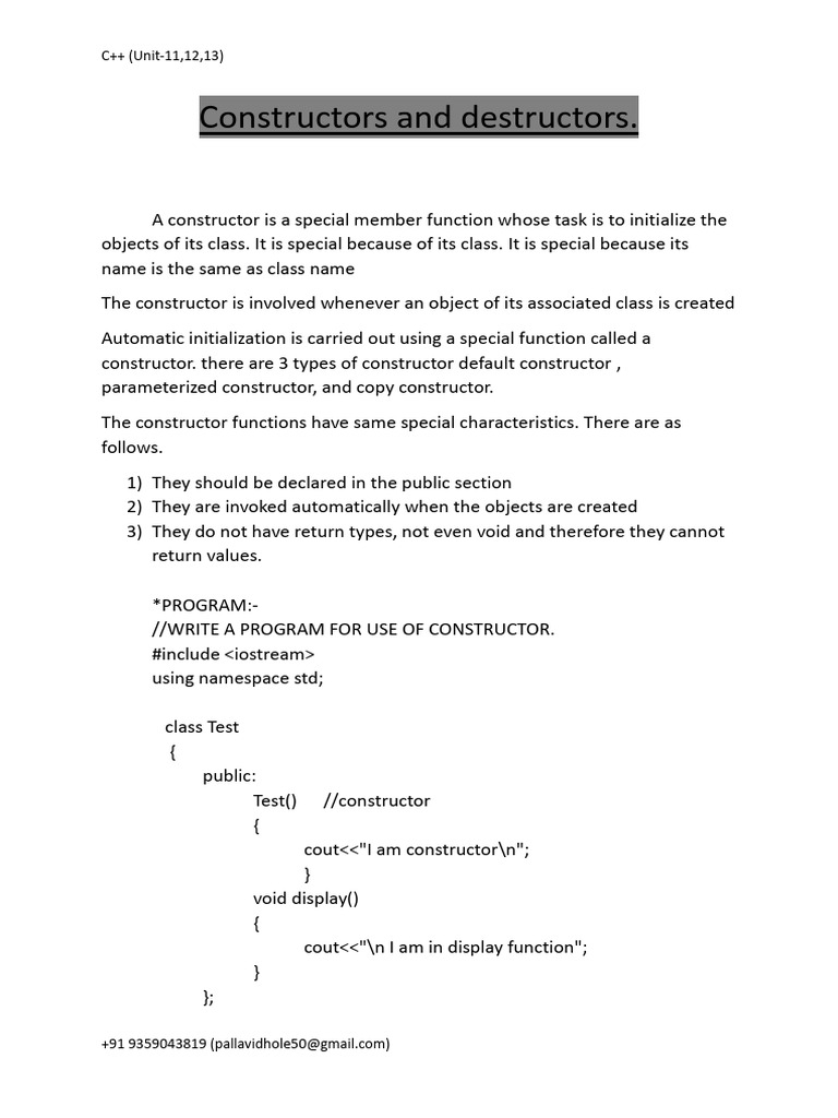 C++ Constructors and Destructors Guide | PDF | Constructor (Object ...