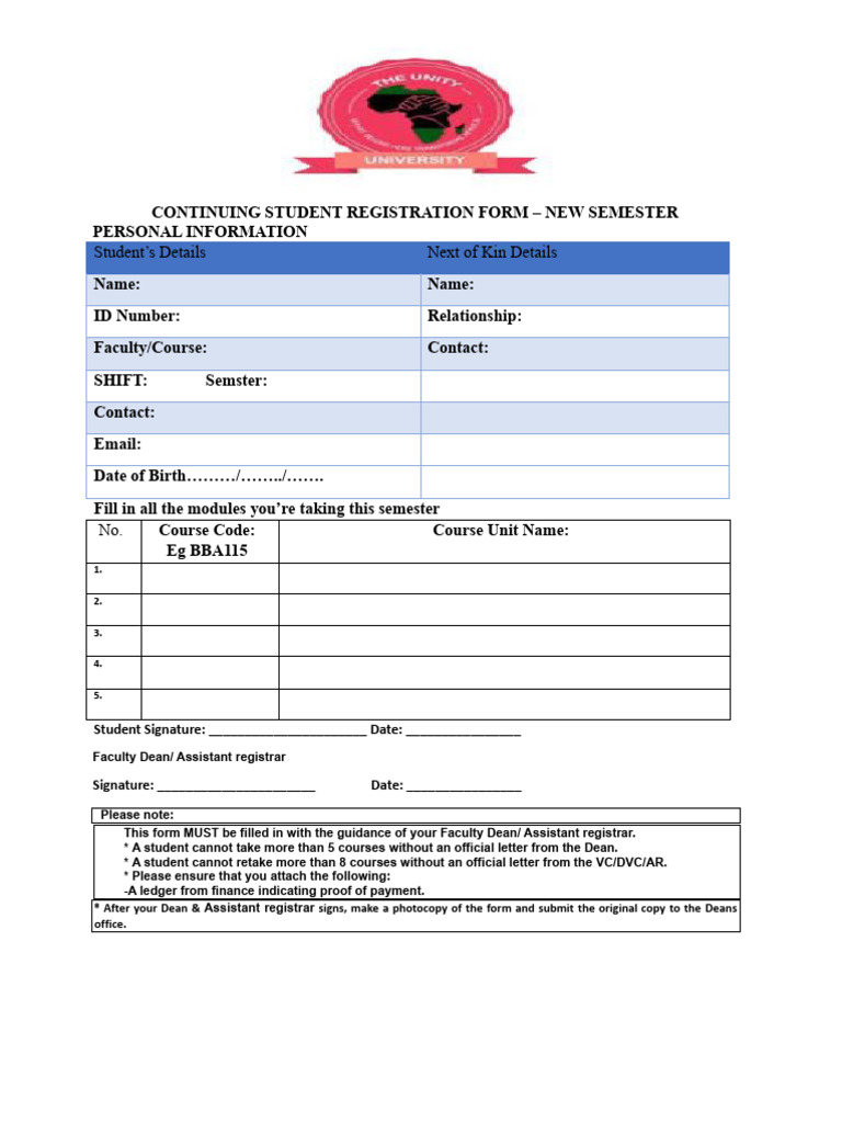 Registration Form Continuing Students (Real One) | PDF