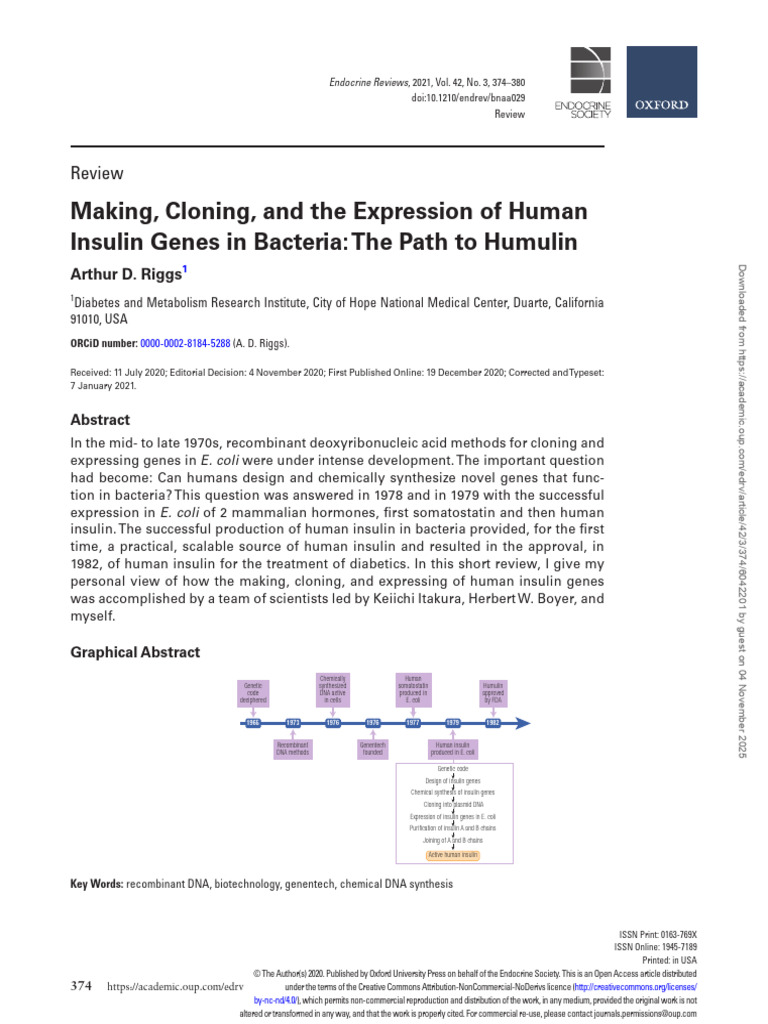 Human Insulin Production via E. coli | PDF | Molecular Cloning ...