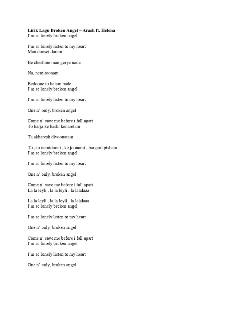 Lirik Lagu Broken Angel