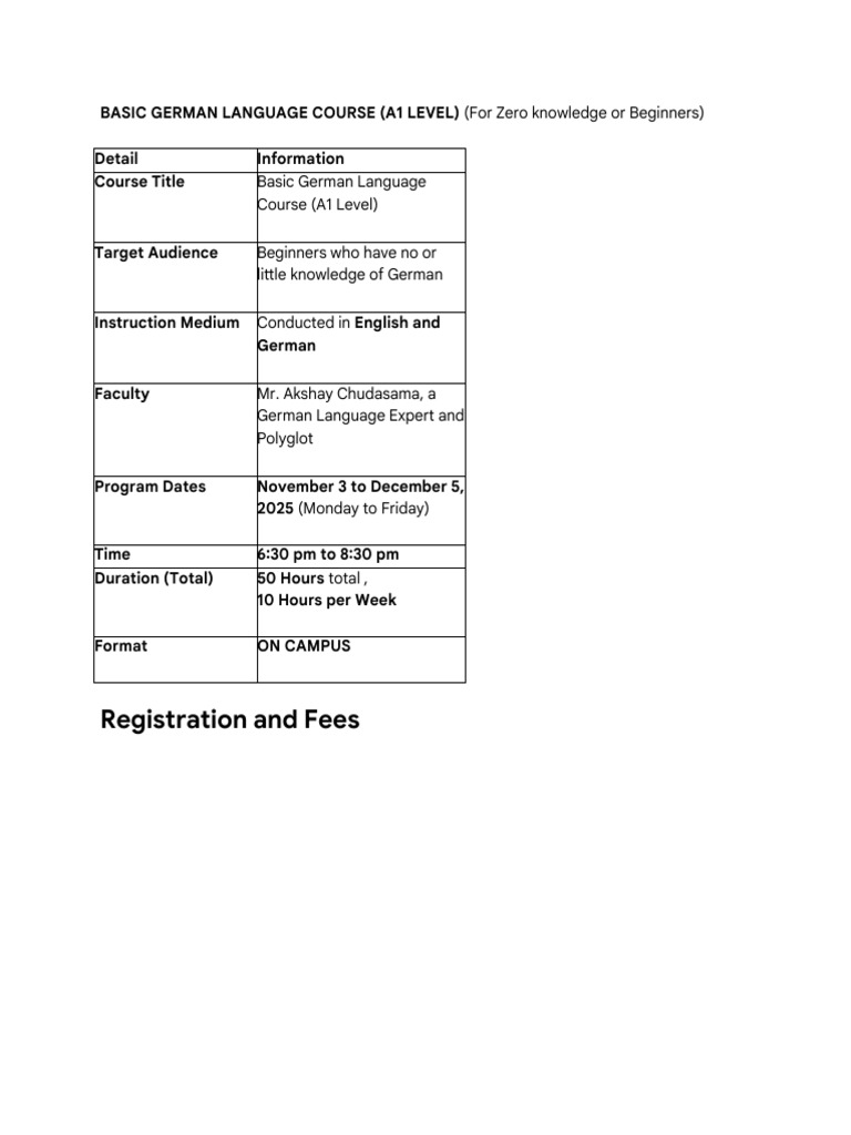 Beginner German Course A1 Level 2025 | PDF