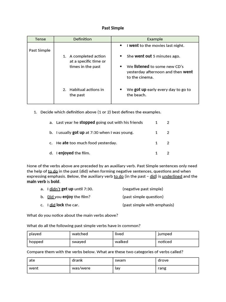 Understanding Past Simple Tense | PDF