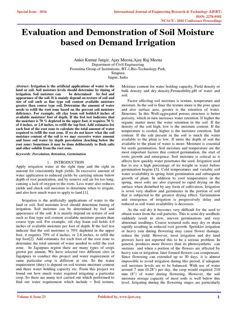 Soil Moisture Evaluation for Irrigation | PDF | Soil | Porosity