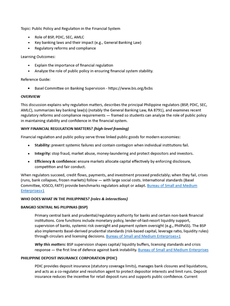 Philippine Financial Regulation Overview | PDF | Banks | U.S ...