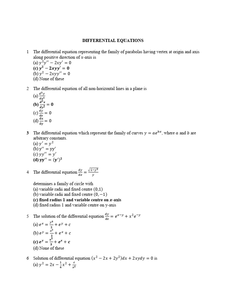 Differential Equations: Key Concepts and Solutions | PDF | Equations ...
