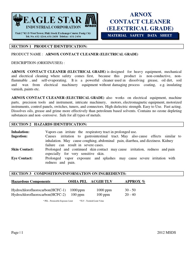 Electrical Contact Cleaner PDF Firefighting Fires