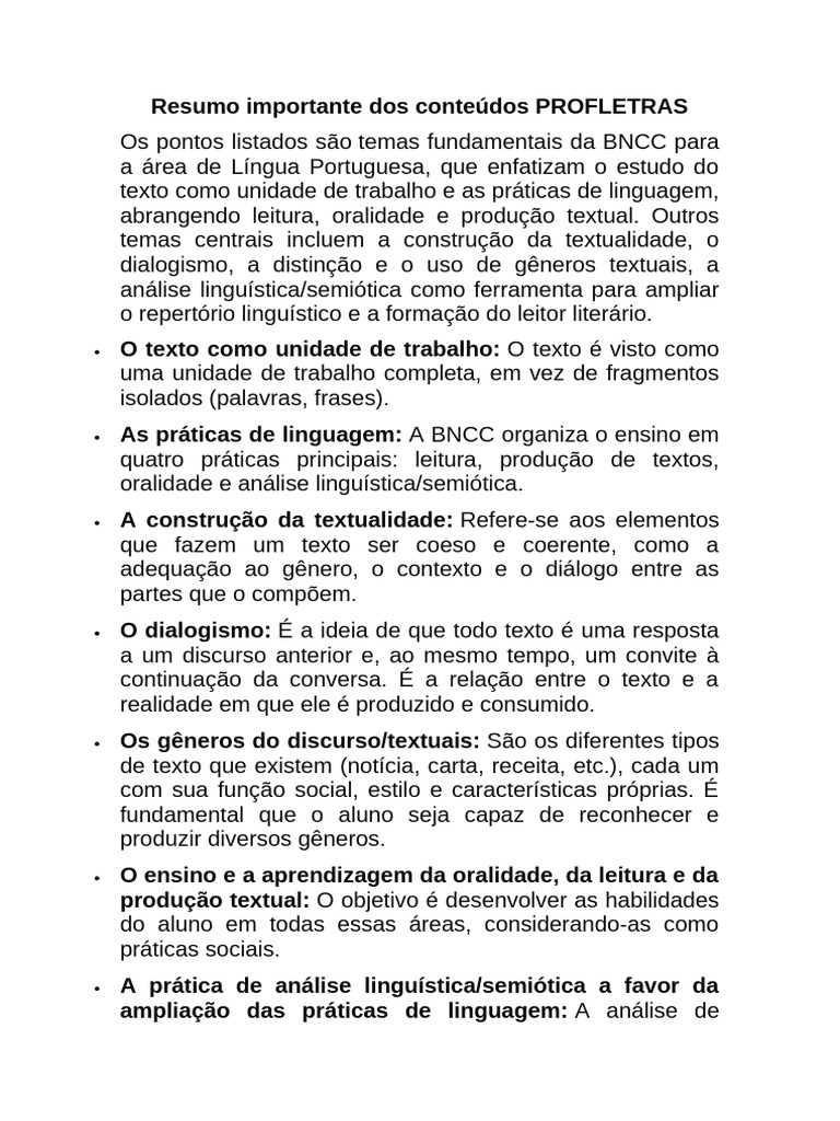 O Texto como Unidade de Trabalho na BNCC | PDF