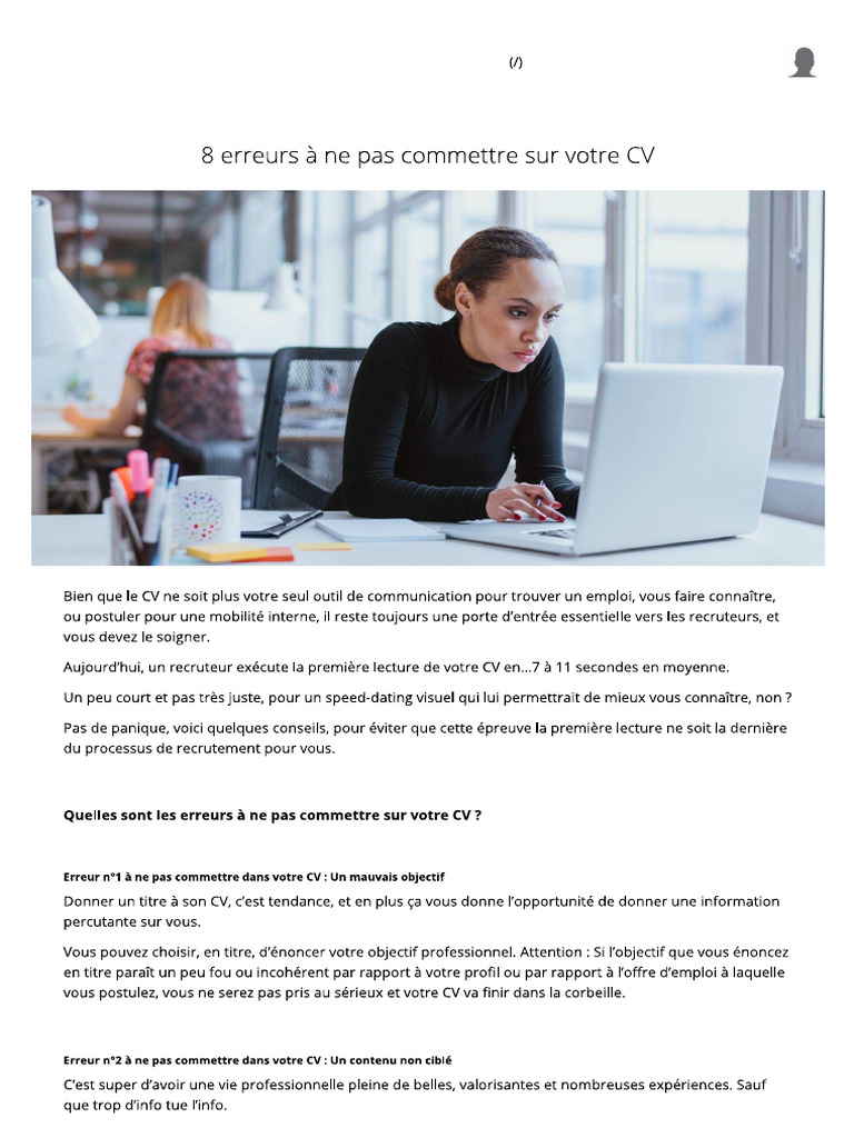 8 Erreurs À Ne Pas Commettre Sur Votre CV | PDF