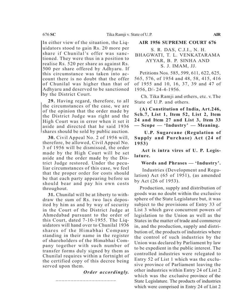 Ch. Tika Ramji v. State of U.P., 1956 SCC OnLine SC 9 | PDF | State ...