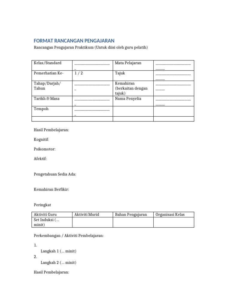 Format Rancangan Pengajaran | PDF
