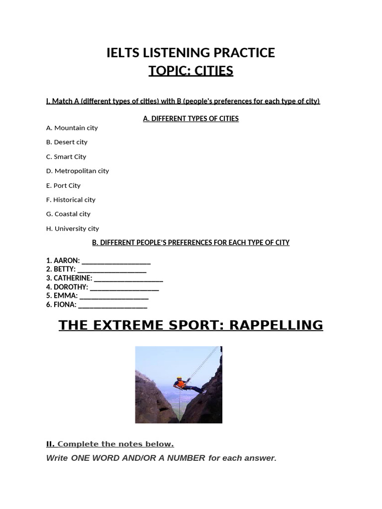 Listening Practice CITIES | PDF