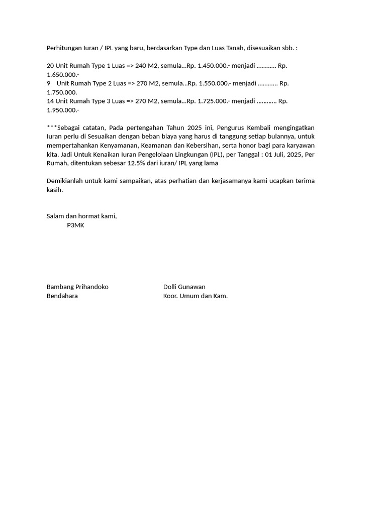 Kenaikan Iuran IPL Per Juli 2025 | PDF