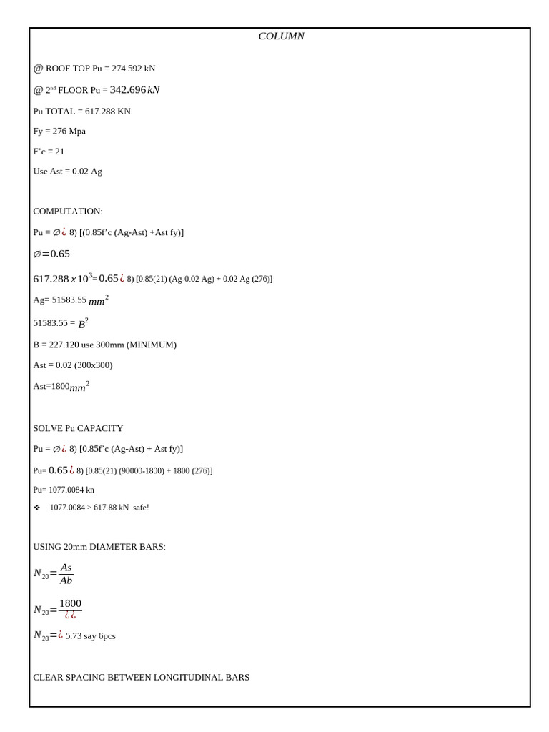 Column Design and Load Capacity Analysis | PDF