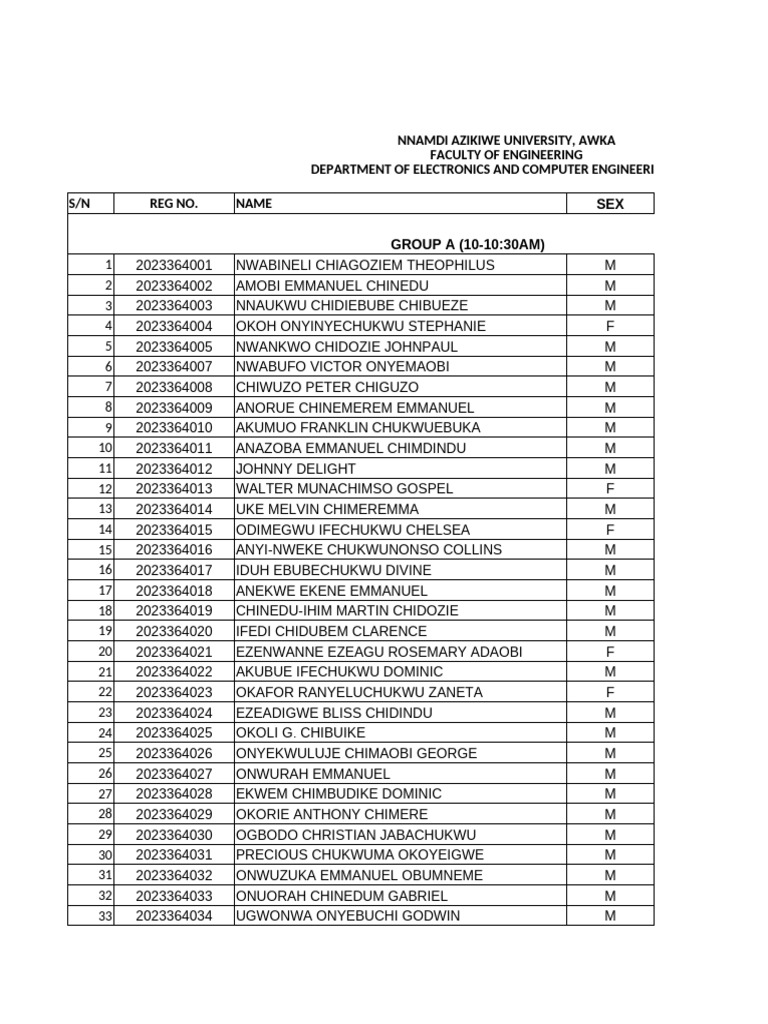 (NAU-GET202) ECE CLASS LIST (Attendance) | PDF