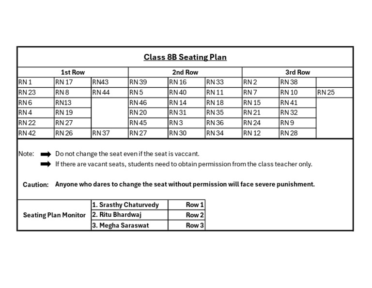 Class 8B Seating Plan Guidelines | PDF