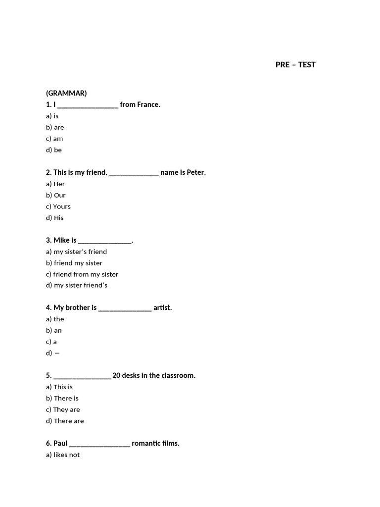 Pre - Test | PDF