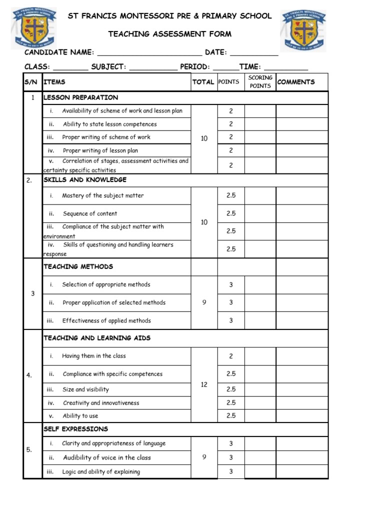 Teaching Assessment Form Template | PDF | Lesson Plan | Procedural ...