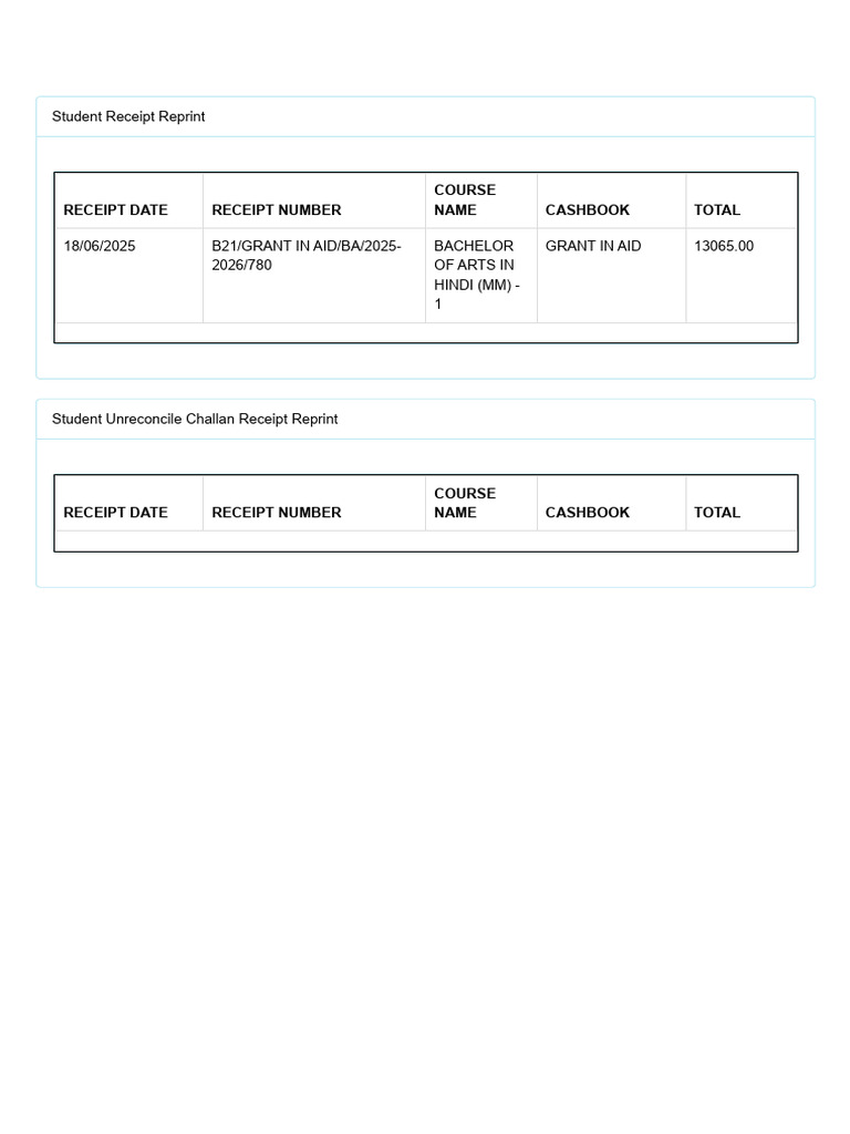 Student Receipt Reprint Details | PDF