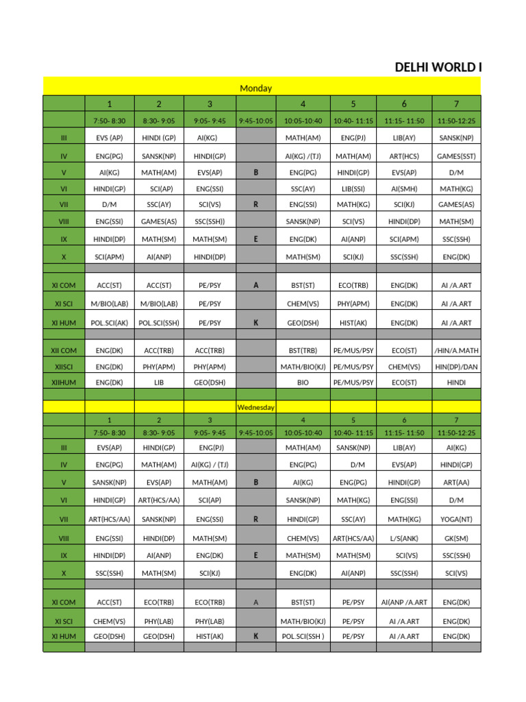 Timetable (Zero Period) Nov-1 | PDF