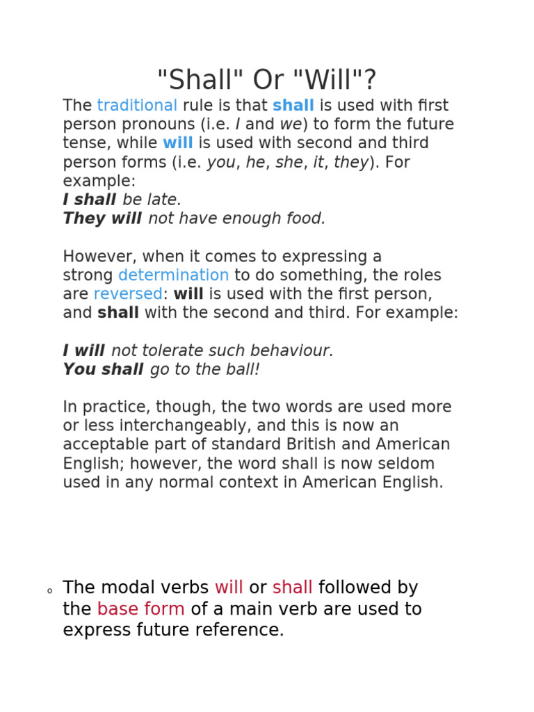 Shall Will | PDF | Verb | Grammar