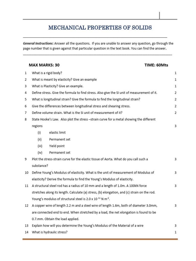 Mechanical Properties of Solids Guide | PDF | Young's Modulus ...
