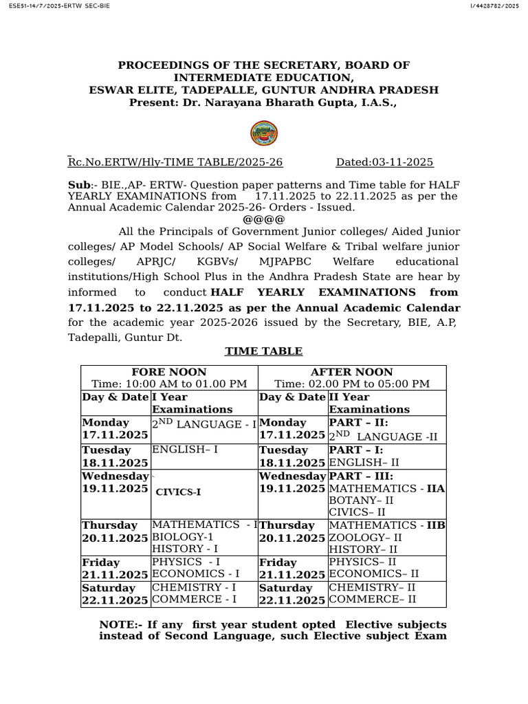 Intermediate Half Yearly Exam Dates 2025 | PDF | Poetry | Linguistics