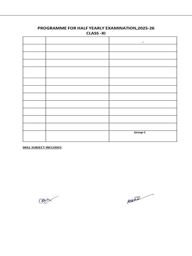Half-Yearly Exam Schedule Class XI 2025 | PDF | Science