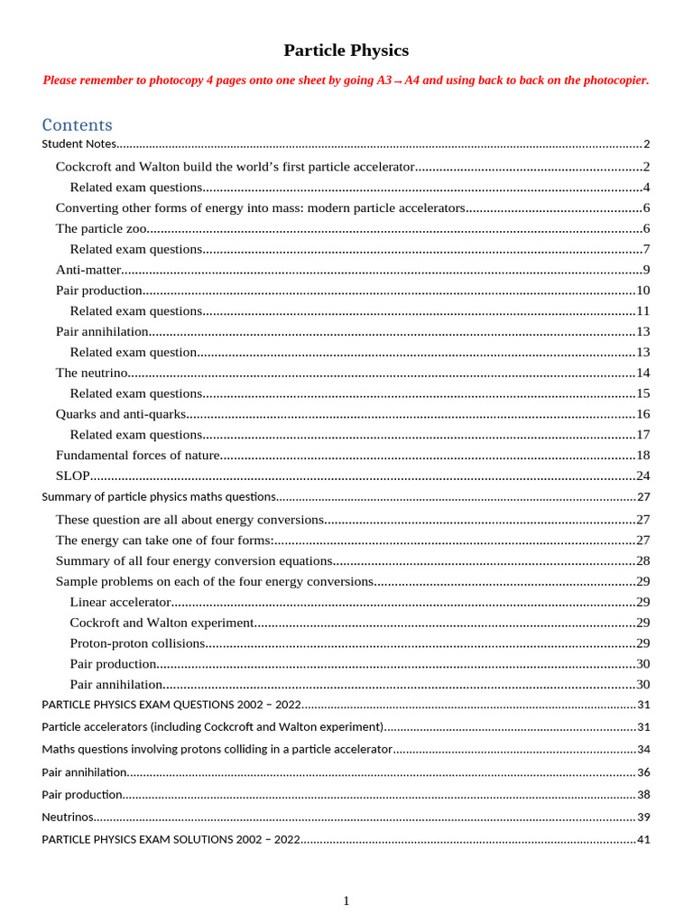 PARTICLE PHYSICS Booklet | PDF | Quark | Electronvolt