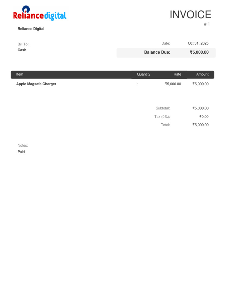Reliance Digital Invoice - Magsafe Charger | PDF