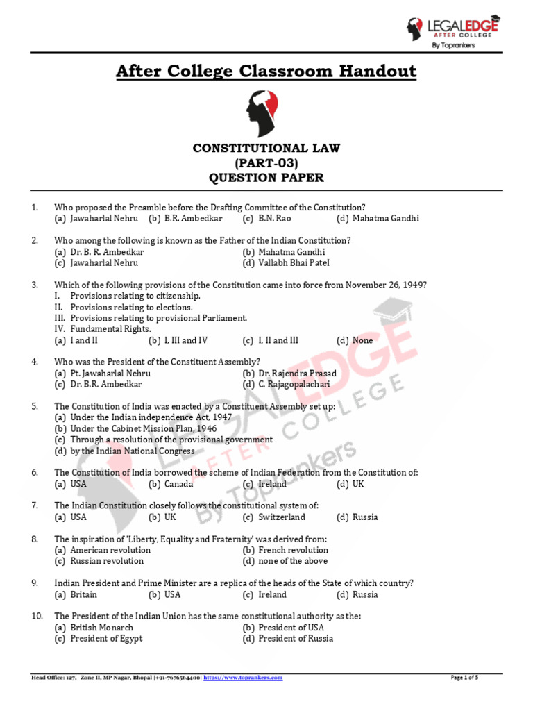 Constitutional Law Question Paper Part 3 | PDF | Government | Justice