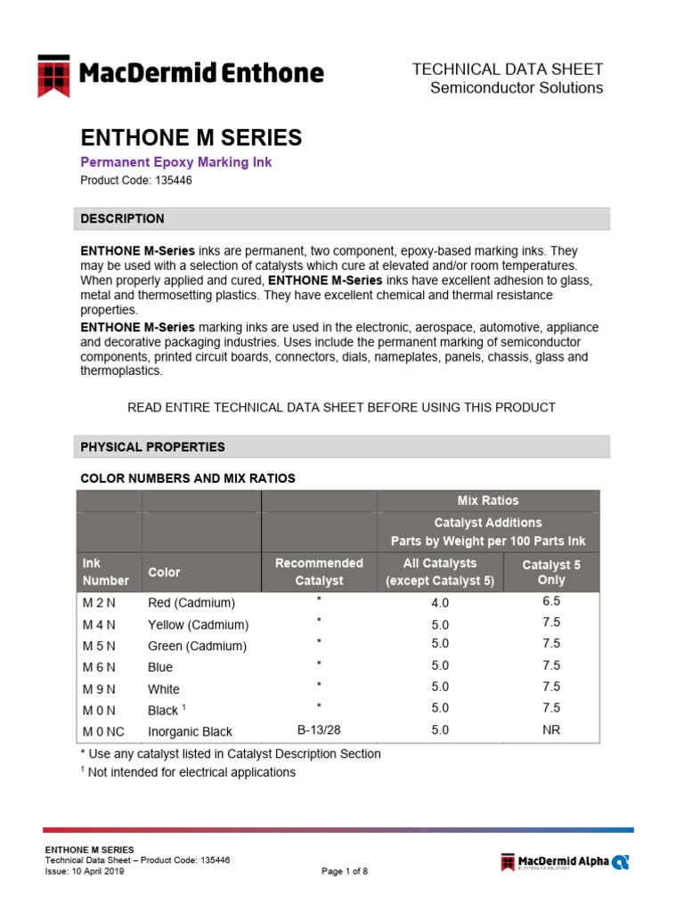 Enthone M Series Epoxy Marking Ink | PDF | Epoxy | Materials