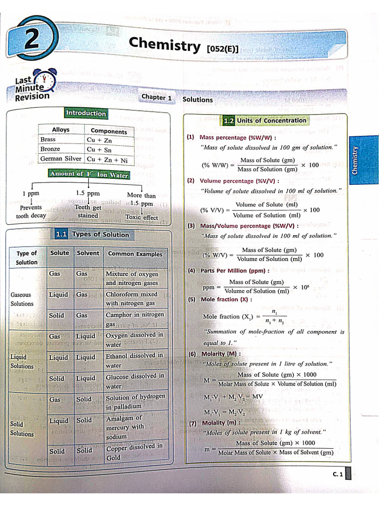 12th Chemistry Part 1 Last Minute Revision Notes | PDF