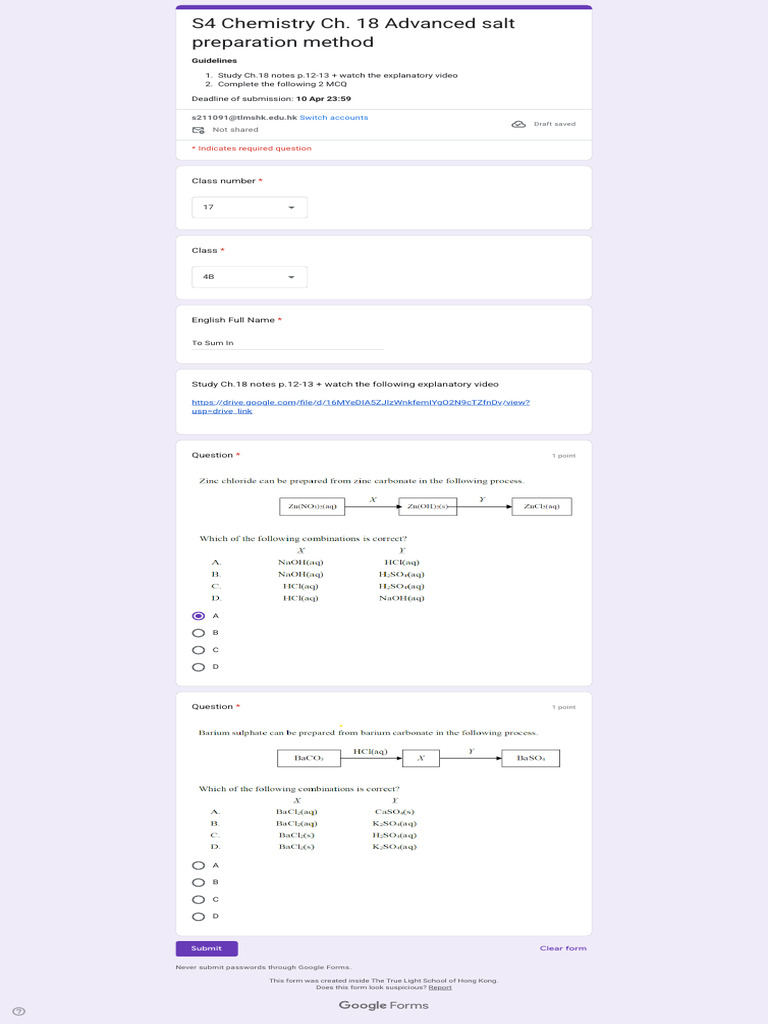S4 Chemistry Ch. 18 Advanced Salt Preparation Method | PDF