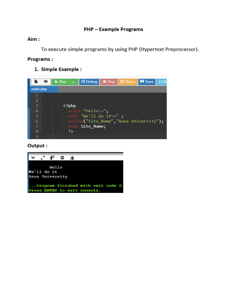 PHP Example Programs and Outputs | PDF