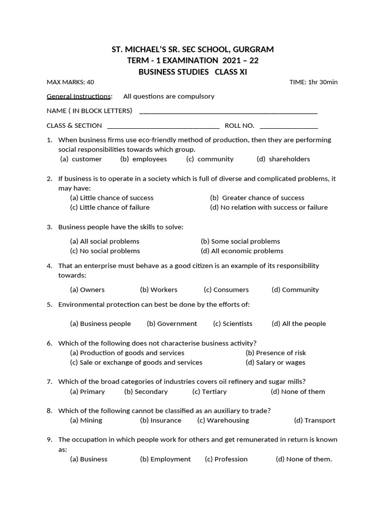 XI Midterm Quest Paper (1) | PDF | Business | Legal Liability