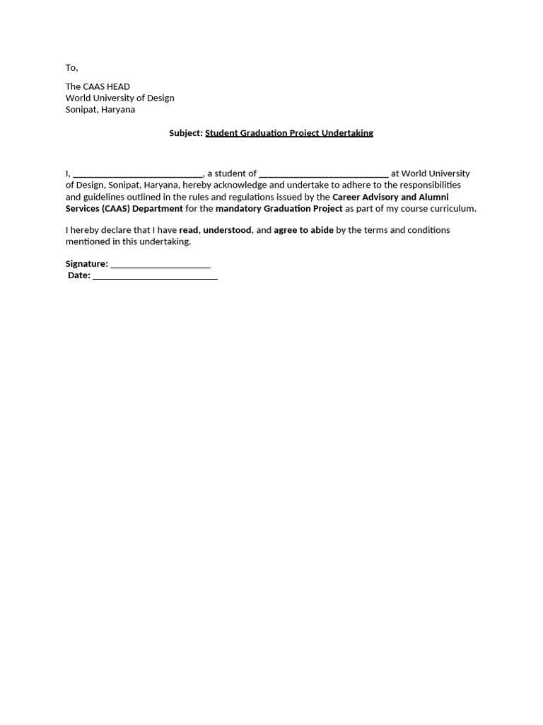 Graduation Project Undertaking Form | PDF