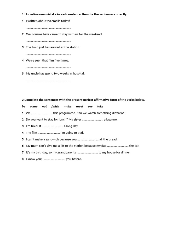 Grammar Correction and Present Perfect Exercises | PDF