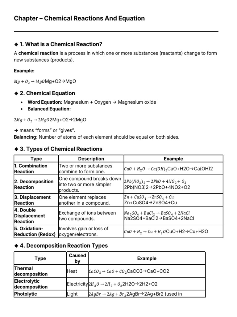 Understanding Chemical Reactions and Equations | PDF | Chemical ...
