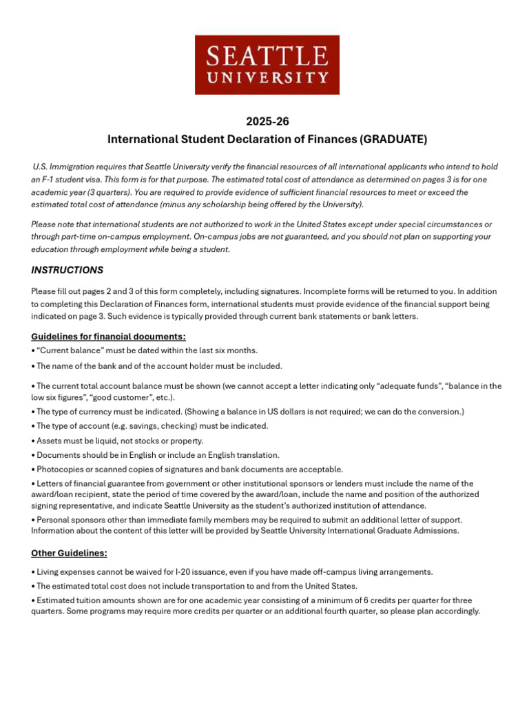 International Student Declaration of Finances Graduate | PDF | Banks ...
