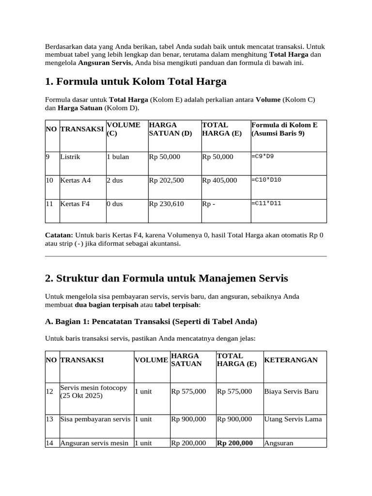 Panduan Excel: Hitung Total Harga dan Angsuran | PDF