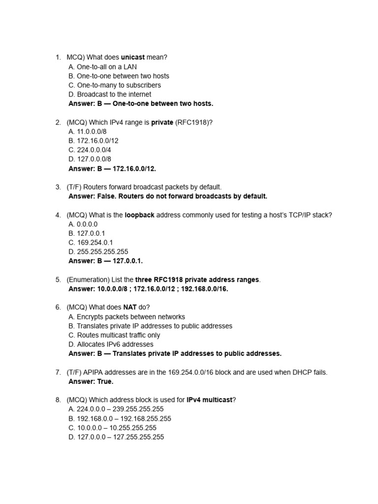 Networking Concepts and IP Addressing Quiz | PDF | Ip Address | I Pv6
