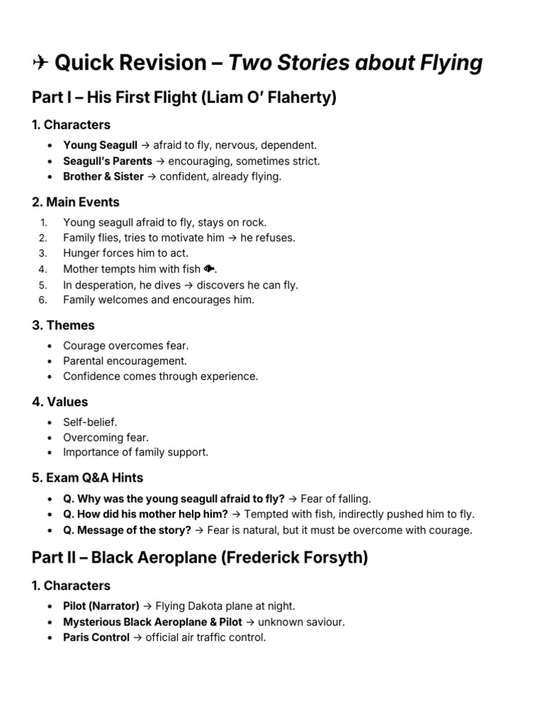 Two Stories About Flying - Quick Revision | PDF