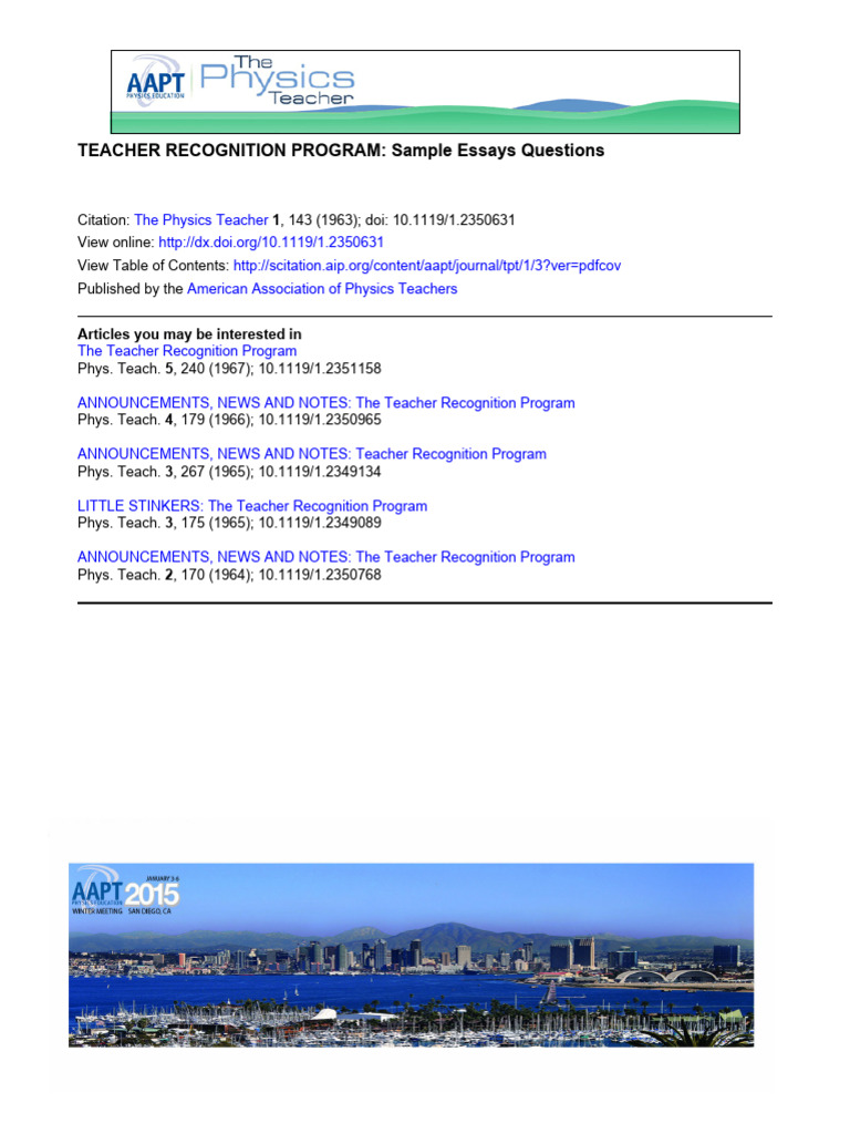 TEACHER RECOGNITION PROGRAM: Sample Essays Questions: 137.189.170.231 ...