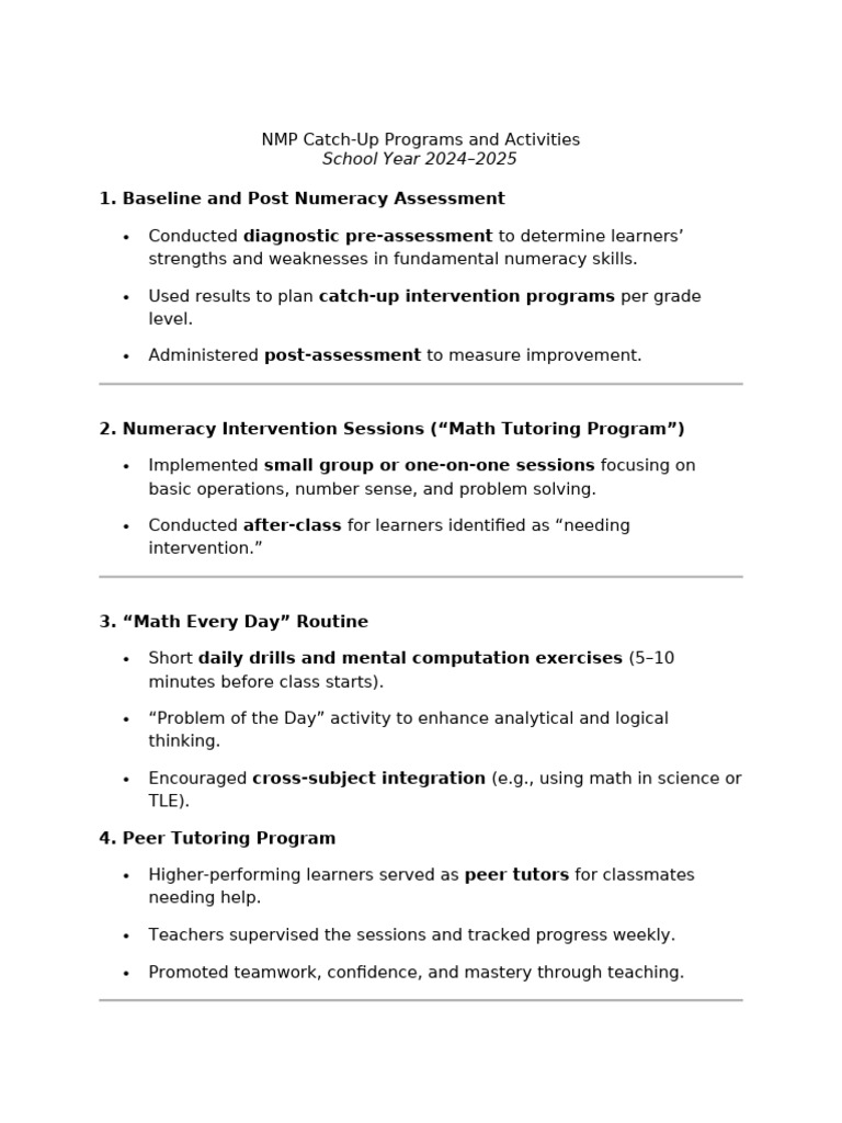 Catch - Up Programs and Activities | PDF | Learning | Mathematics
