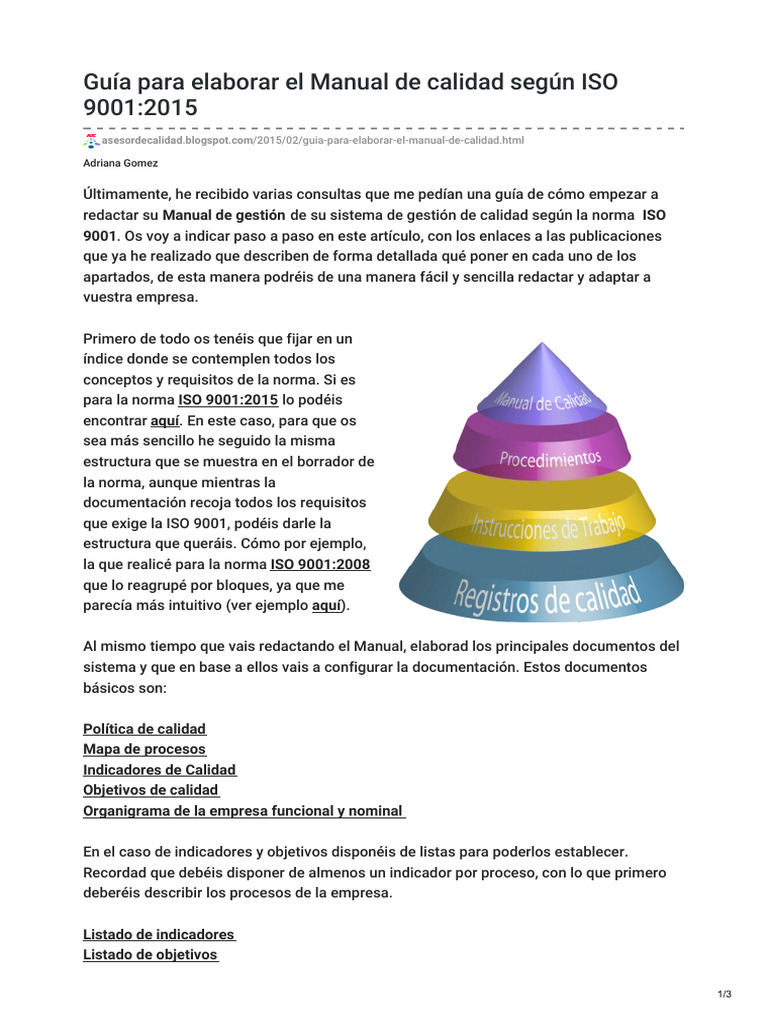 Guía para el Manual de Calidad ISO 9001 | PDF | Sistema de manejo de ...