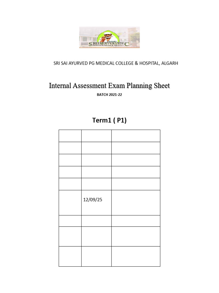 Internal Assessment Exam Planning Sheet New | PDF
