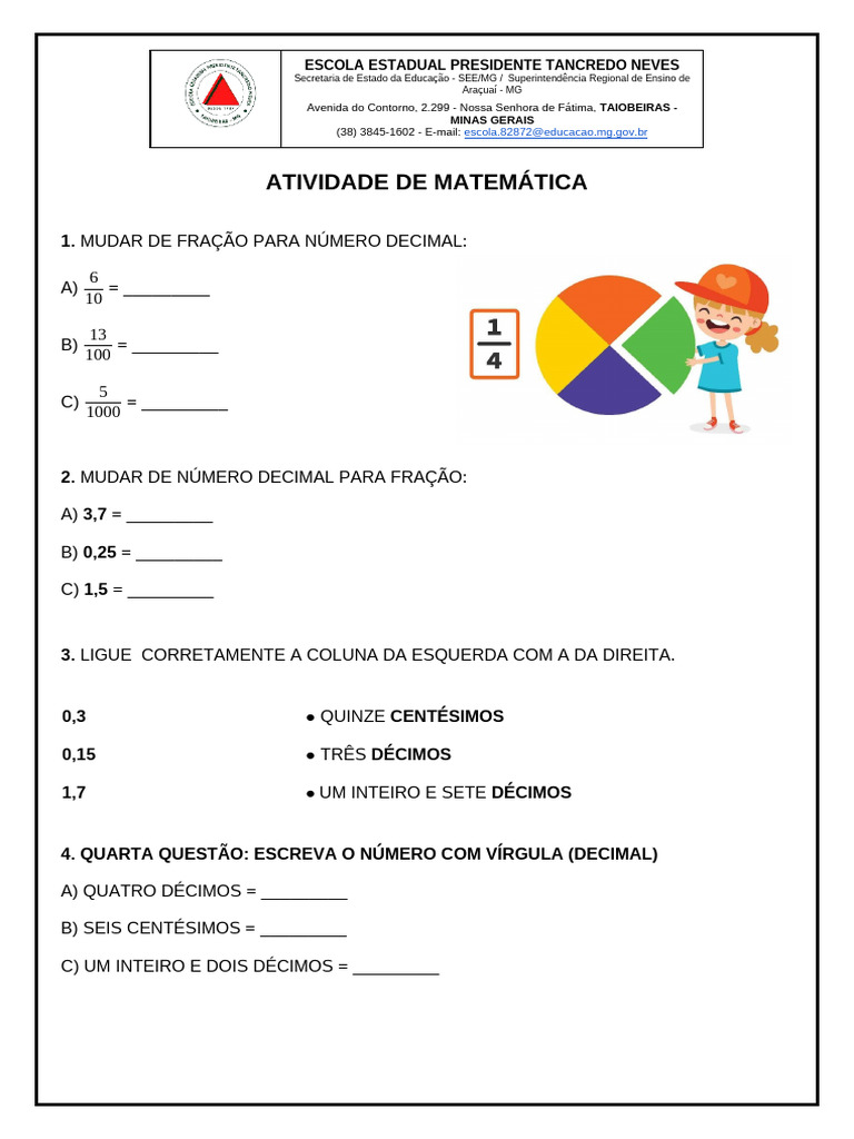 Números Decimais em Frações | PDF