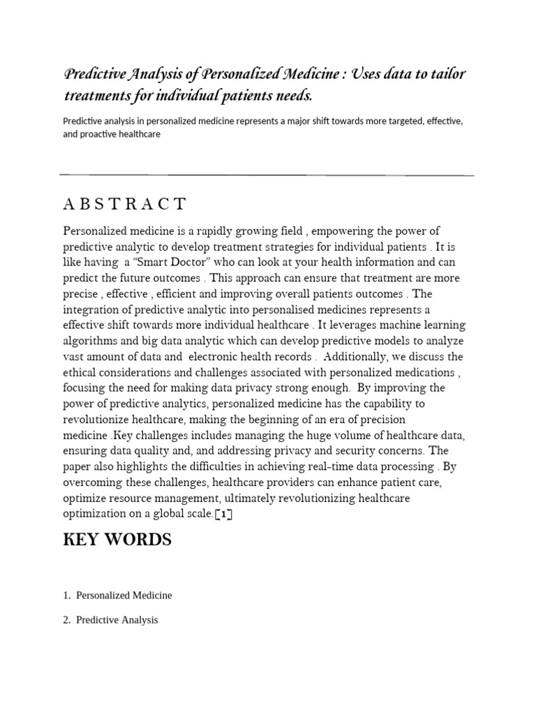 Predictive Analysis of Personalized Medicine New | PDF | Personalized ...