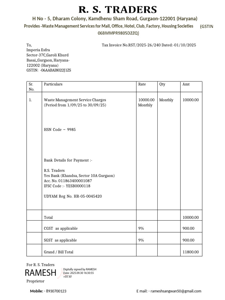 Waste Management Invoice for Services | PDF
